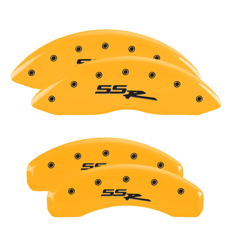 MGP 4 Caliper Covers Engraved Front &amp; Rear Ssr Yellow Finish Black Char 2003 GMC Sierra 1500 - 34006SSSRYL