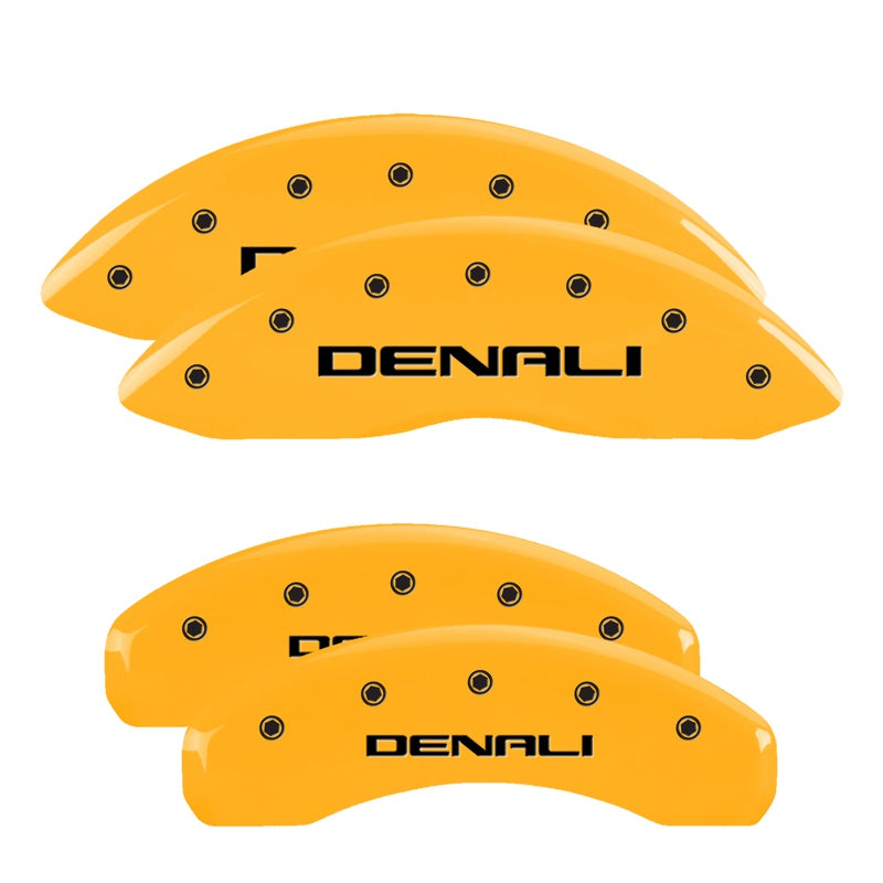 MGP 4 Caliper Covers Engraved Front &amp; Rear Denali Yellow Finish Black Char 2009 GMC Savana 1500 - 34011SDNLYL