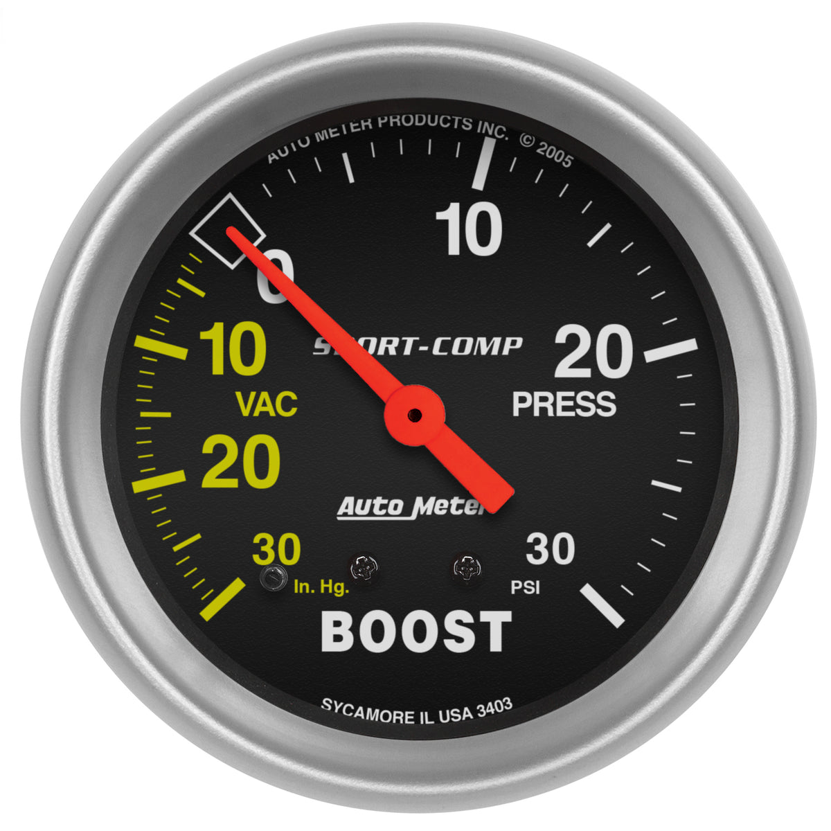 Autometer Sport-Comp 2-5/8in 30 IN HG/30 PSI Mechanical Boost/Vacuum Gauge - 3403