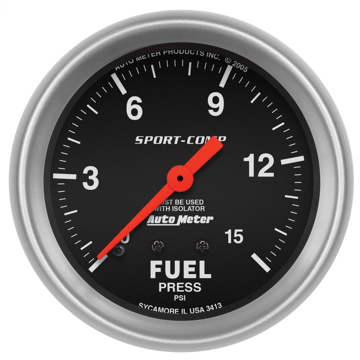AutoMeter Gauge Fuel Pressure 2-5/8in. 15PSI Mechanical W/Isolator Sport-Comp - 3413