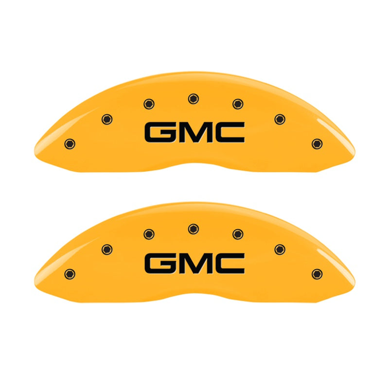 MGP Front set 2 Caliper Covers Engraved Front GMC Yellow finish black ch - 34207FGMCYL
