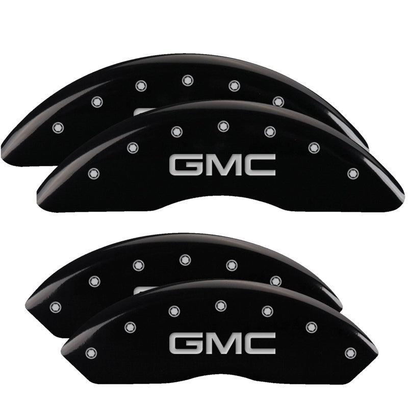MGP 4 Caliper Covers Engraved Front &amp; Rear GMC Black finish silver ch - 34210SGMCBK