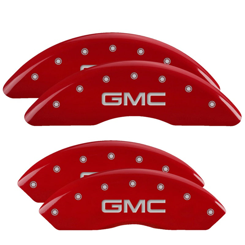MGP 4 Caliper Covers Engraved Front &amp; Rear GMC Red finish silver ch - 34210SGMCRD