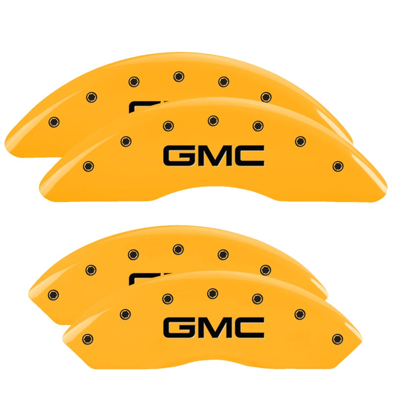 MGP 4 Caliper Covers Engraved Front &amp; Rear GMC Yellow finish black ch - 34210SGMCYL