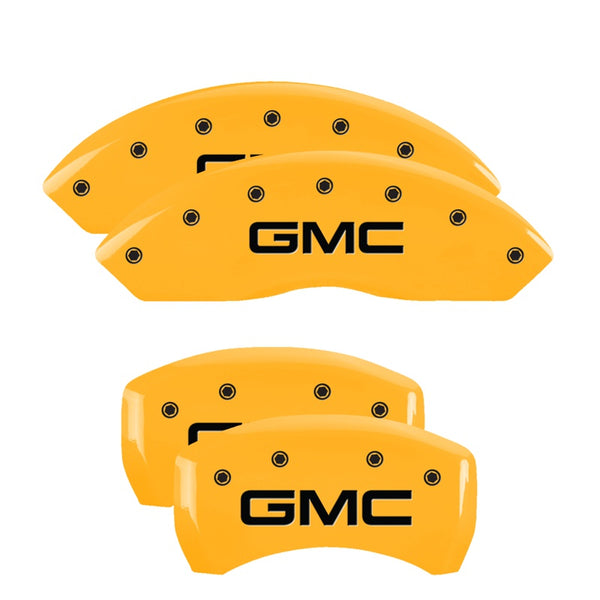 MGP 4 Caliper Covers Engraved Front &amp; Rear GMC Yellow Finish Black Char 2019 GMC Arcadia - 34212SGMCYL