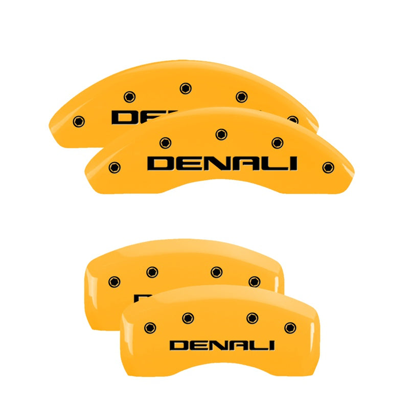 MGP 4 Caliper Covers Engraved Front &amp; Rear Denali Yellow Finish Black Char 2018 GMC Terrain - 34215SDNLYL