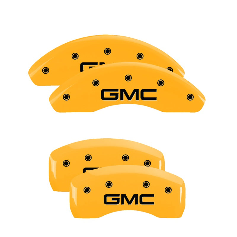MGP 4 Caliper Covers Engraved Front &amp; Rear GMC Yellow Finish Black Char 2018 GMC Terrain - 34215SGMCYL
