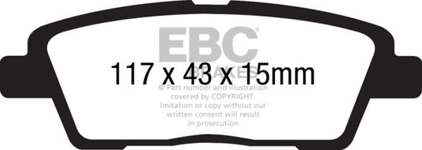 EBC 10-11 Hyundai Genesis 3.8 Redstuff Rear Brake Pads - DP31881C for 2010-2016 Hyundai Genesis - front view