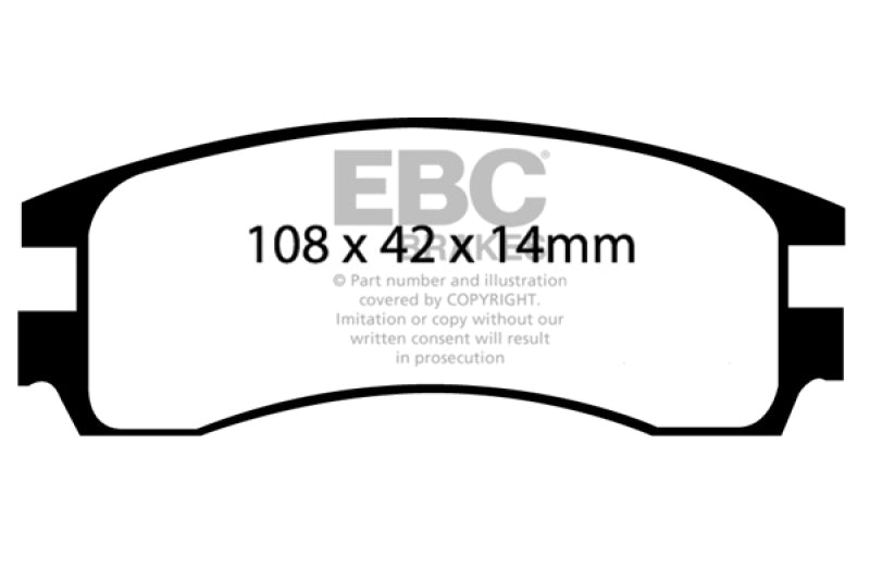 EBC 00-05 Buick Le Sabre (FWD) 3.8 (15in Wheels) Ultimax2 Rear Brake Pads - UD714 for 1991-2002 Saturn SL - front view