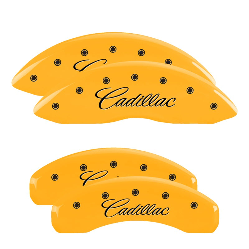 MGP 4 Caliper Covers Engraved F &amp; R Cadillac Yellow Finish Black Char 2004 Cadillac Escalade EXT - 35014SCADYL