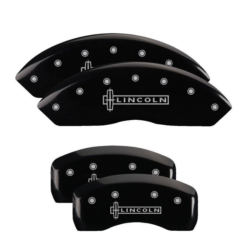 MGP 4 Caliper Covers Engraved Front &amp; Rear Lincoln Black finish silver ch - 36006SLCNBK