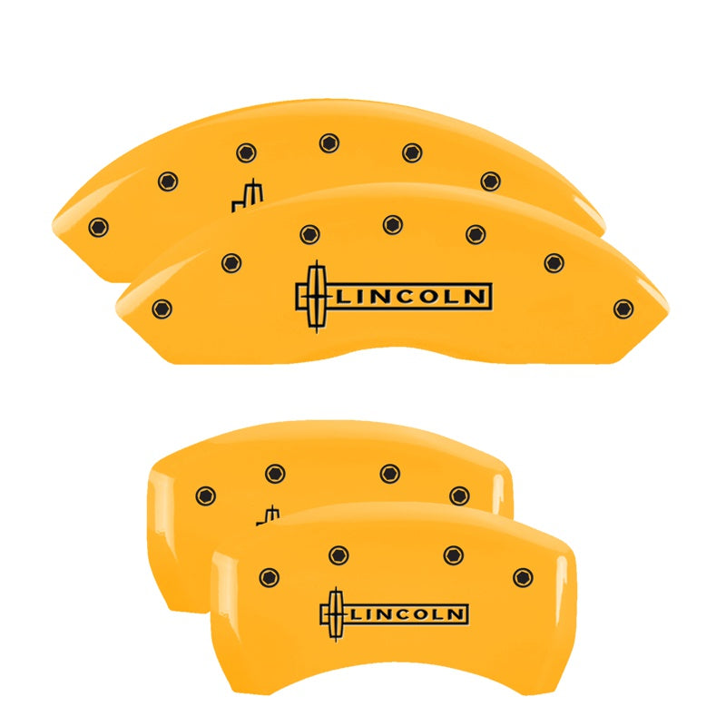 MGP 4 Caliper Covers Engraved Front &amp; Rear Lincoln Yellow Finish Black Char 2005 Lincoln LS - 36017SLCNYL