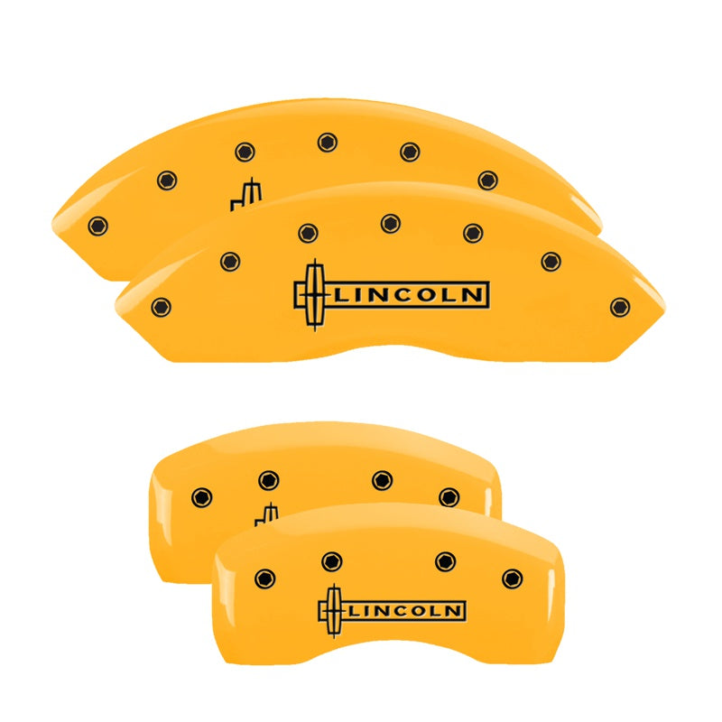 MGP 4 Caliper Covers Engraved Front &amp; Rear Lincoln Yellow finish black ch - 36018SLCNYL