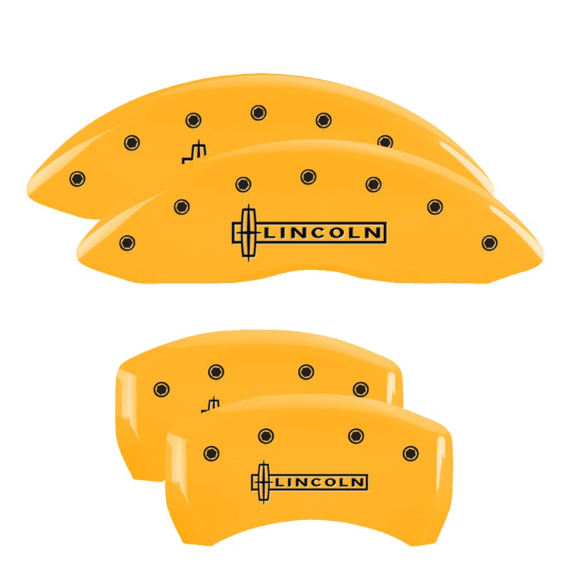 MGP 4 Caliper Covers Engraved Front &amp; Rear Lincoln Yellow finish black ch - 36020SLCNYL