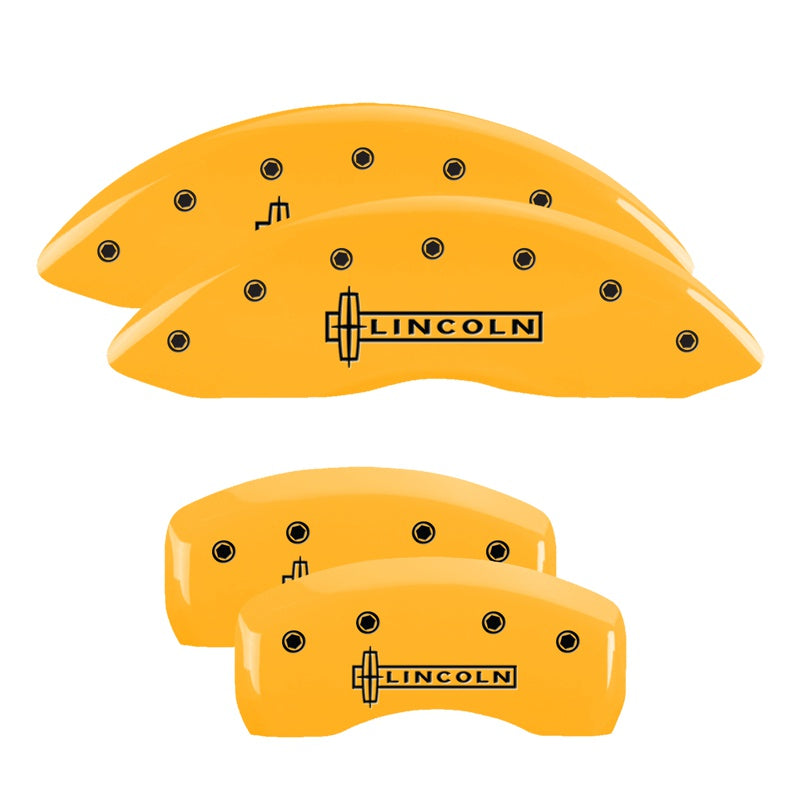 MGP 4 Caliper Covers Engraved Front &amp; Rear Lincoln Yellow finish black ch - 36021SLCNYL