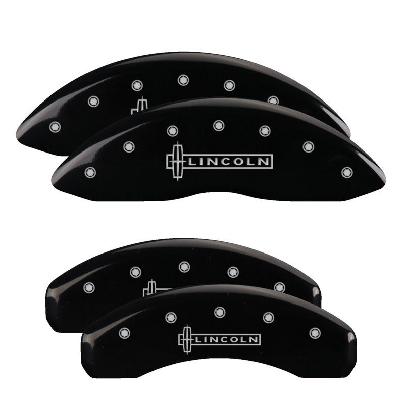 MGP 4 Caliper Covers Engraved Front &amp; Rear Lincoln Black Finish Silver Char 2019 Lincoln Navigator - 36026SLCNBK