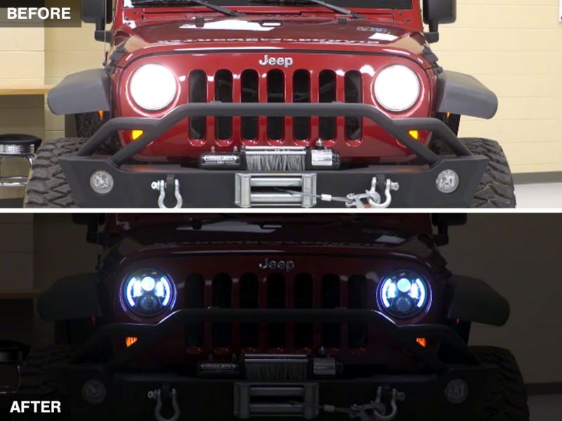 Raxiom 97-18 Jeep Wrangler TJ &amp; JK 6-LED Headlights w/ Partial Halo- Blk Housing (Clear Lens) - J135442