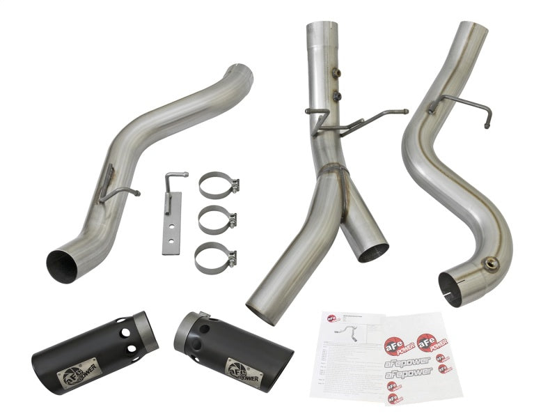 aFe ATLAS 4in DPF-Back Alum Steel Exhaust System w/Dual Exit Black Tip 2017 GM Duramax 6.6L (td) - 49-04086-B