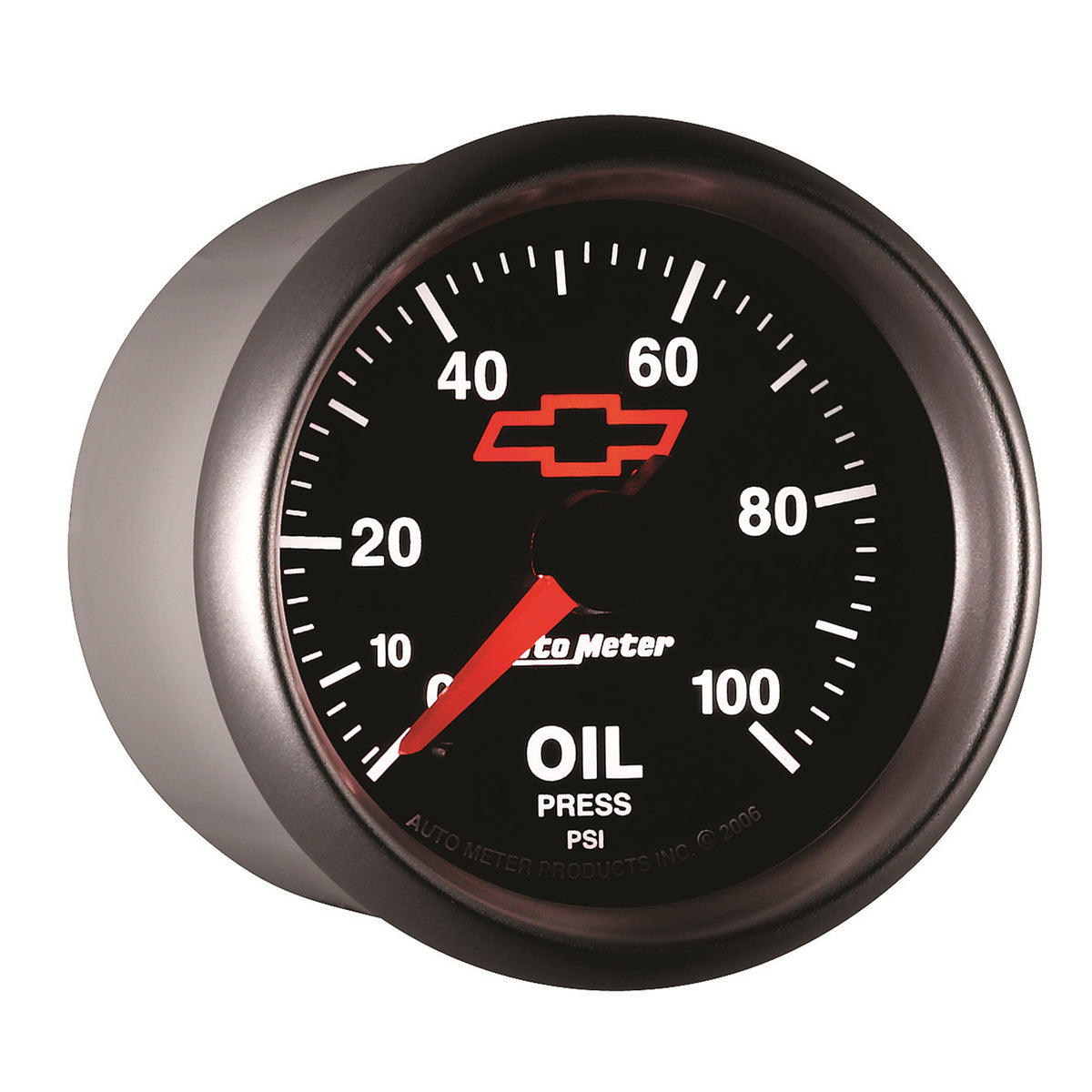 Autometer GM Bowtie Black 2-1/16in 0-100 PSI Oil Pressure - Stepper Motor - 3653-00406