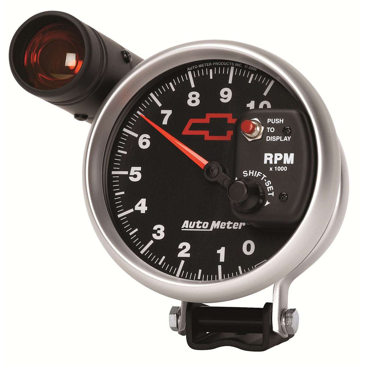 Autometer GM Bowtie Black 5in 10000 RPM Pedestal Electronic Tachometer w/ Ext Shift Light - 3699-00406