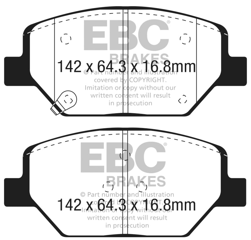 EBC 2016+ Buick Envision 2.0L Turbo Redstuff Front Brake Pads - DP33065C for 2015-2023 Chevrolet Camaro - front view