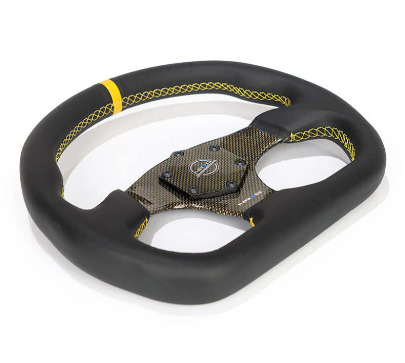 NRG Carbon Fiber Steering Wheel (320mm) Blue CF Center w/Blue Stitch Blue Center Mark Flat Bottom - RST-024CF/BL - close-up view 2