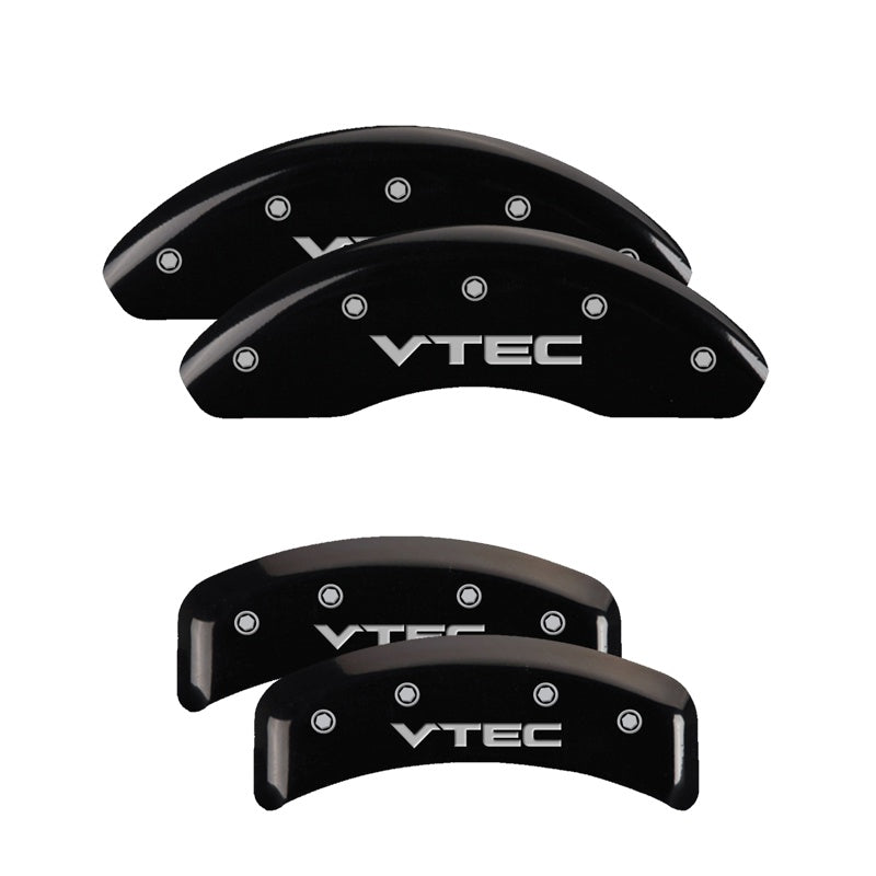 MGP 4 Caliper Covers Engraved Front &amp; Rear Vtech Black finish silver ch - 39002SVTCBK