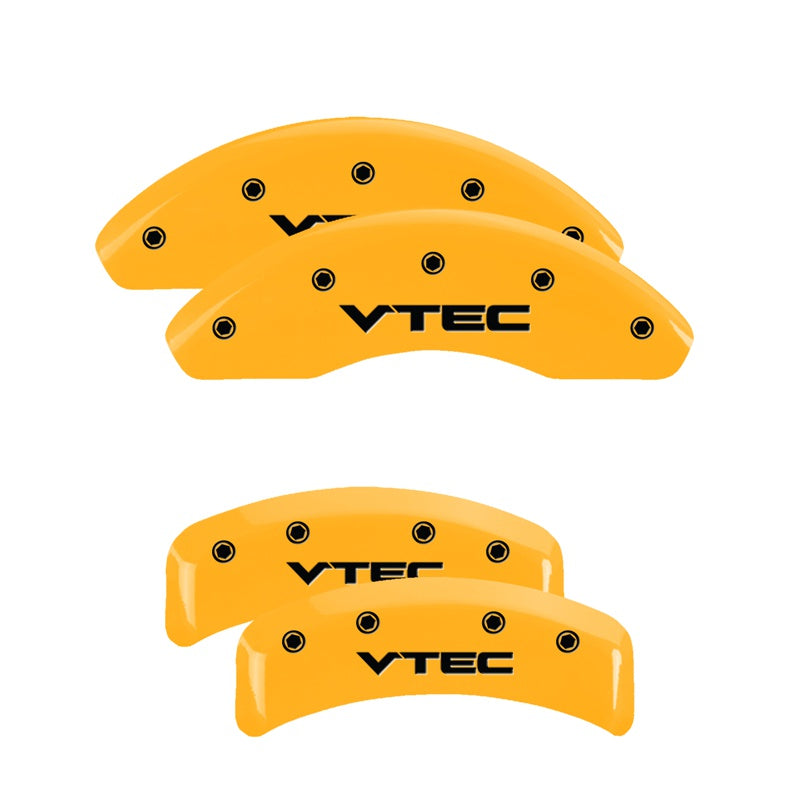 MGP 4 Caliper Covers Engraved Front &amp; Rear Vtech Yellow Finish Black Char 2001 Acura TL - 39002SVTCYL