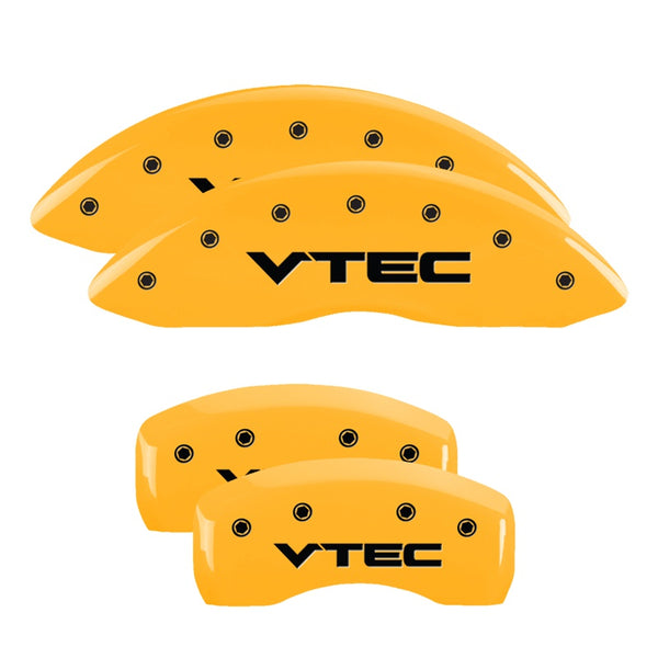 MGP 4 Caliper Covers Engraved Front &amp; Rear Vtech Yellow Finish Black Char 2008 Acura TL - 39007SVTCYL