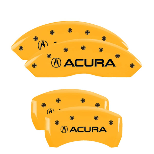 MGP 4 Caliper Covers Engraved Front &amp; Rear Acura Yellow finish black ch - 39014SACUYL
