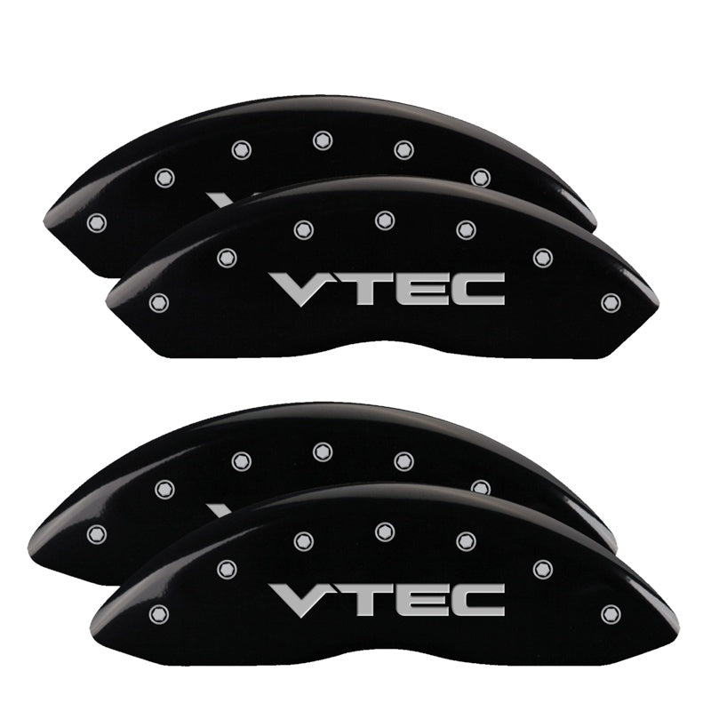 MGP 4 Caliper Covers Engraved Front &amp; Rear Vtech Black finish silver ch - 39015SVTCBK