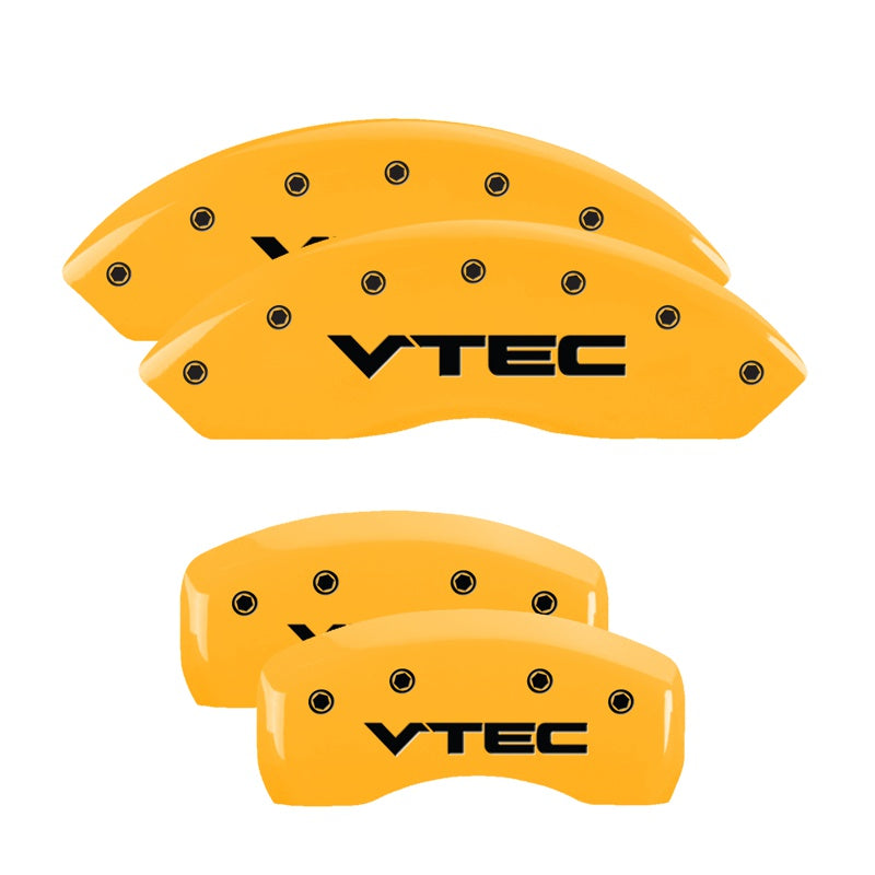 MGP 4 Caliper Covers Engraved Front &amp; Rear Vtech Yellow Finish Black Char 1999 Acura RL - 39015SVTCYL