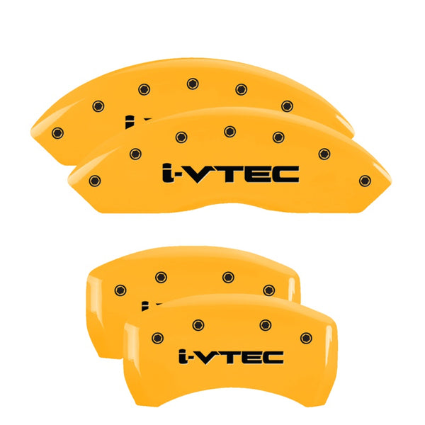MGP 4 Caliper Covers Engraved Front &amp; Rear i-Vtec Yellow finish black ch - 39018SIVTYL