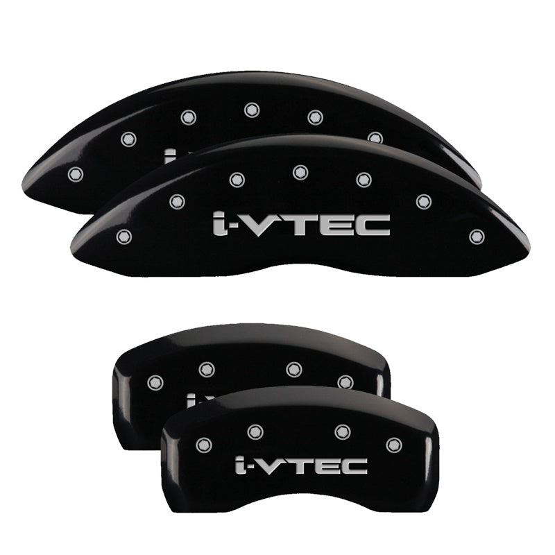 MGP 4 Caliper Covers Engraved Front &amp; Rear I-Vtec Black Finish Silver Char 2016 Acura ILX - 39020SIVTBK