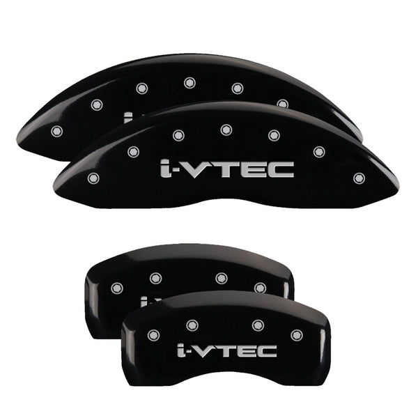 MGP 4 Caliper Covers Engraved Front &amp; Rear I-Vtec Black Finish Silver Char 2016 Acura ILX - 39020SIVTBK