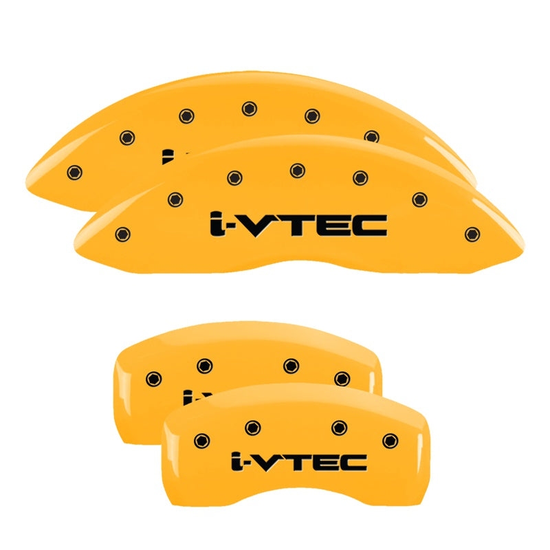 MGP 4 Caliper Covers Engraved Front &amp; Rear I-Vtec Yellow Finish Black Char 2017 Acura ILX - 39020SIVTYL