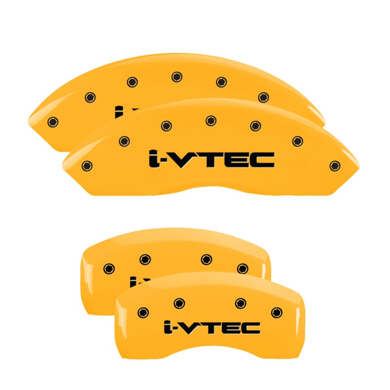MGP 4 Caliper Covers Engraved Front &amp; Rear I-Vtec Yellow Finish Black Char 2017 Acura RDX - 39022SIVTYL