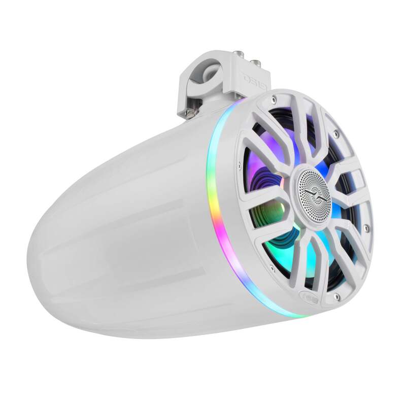 DS18 8in NXL-iQ Marine Tower Speaker with Digital LEDs Neodymium Magnet 1in Driver 350W 4Ohm White - NXL-IQ8TPNEO/WH - angle view