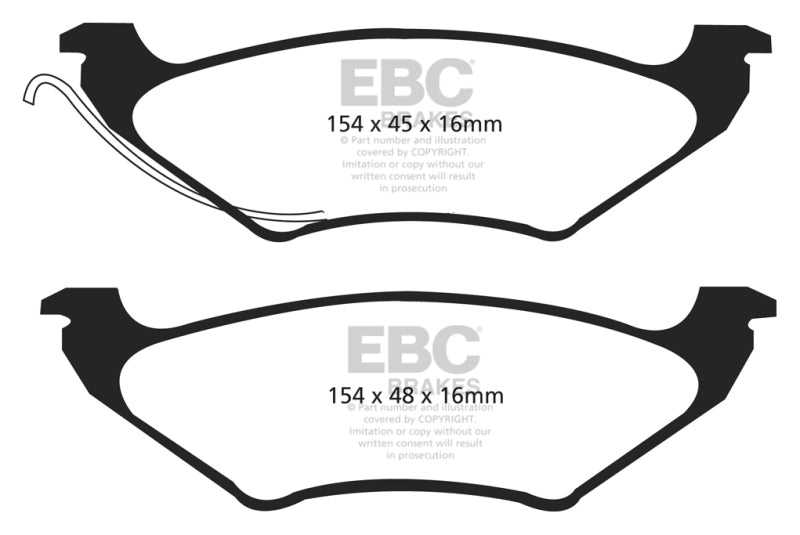 EBC 95-97 Chrysler Concorde 3.3 Ultimax2 Front Brake Pads - UD642 for 1996-2000 Dodge Caravan - front view