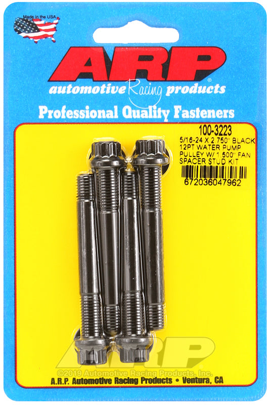 ARP 5/16-24 X 2.750 black 12pt water pump pulley w/ 1.500in fan spacer stud kit - 100-3223 by ARP