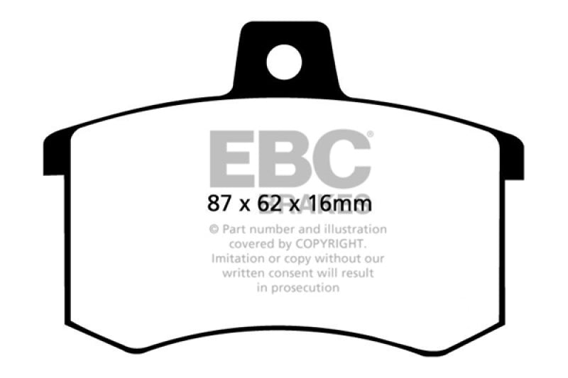 EBC 91-95 Alfa Romeo 164 2.0 Turbo Ultimax2 Rear Brake Pads - UD228 for 1991-1995 Alfa Romeo 164 - front view