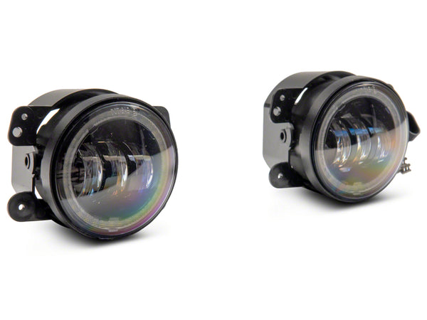 Raxiom 07-18 Jeep Wrangler JK Axial Series 4-In LED Fog Lights w/ Halo - J142666 for 2007-2018 Jeep Wrangler - front view
