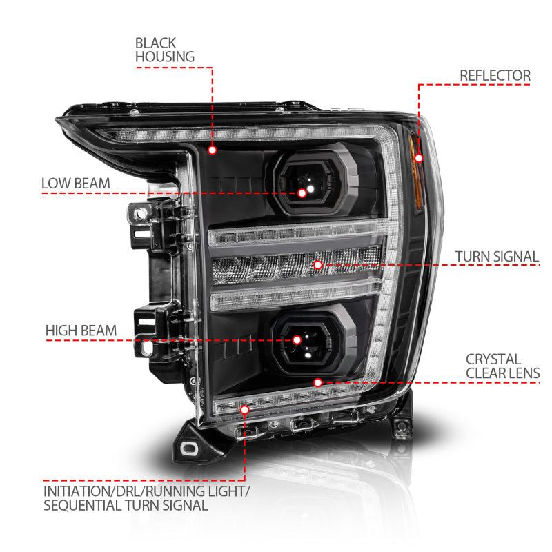 Anzo 21-23 Ford F150 LED Projector Headlight w/Switchback+Sequential - Black (Driver Side Only) - 111594-L