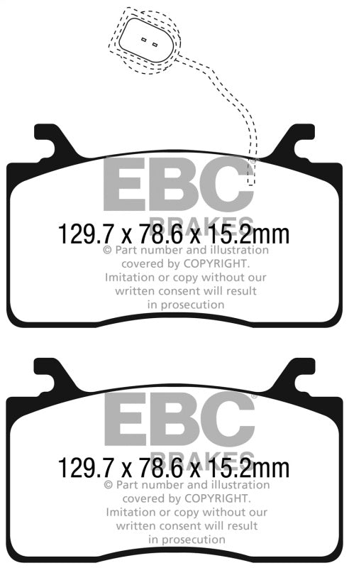 EBC 2016+ Alfa Romeo Guilia 2.0T Yellowstuff Front Brake Pads - DP42325R for 2017-2023 Alfa Romeo Giulia - front view