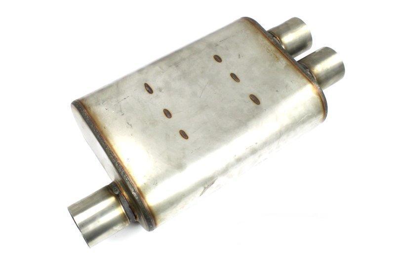 JBA Universal Chambered Style 304SS Muffler 13x9.75x4 2.5in Inlet Diameter Offset/2.5 Dual Outlet - 40-251302