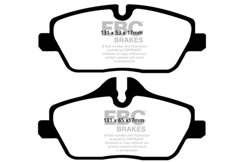 EBC 07-14 Mini Hardtop 1.6 Ultimax2 Rear Brake Pads - UD1309 for 2007-2016 Mini Cooper - front view