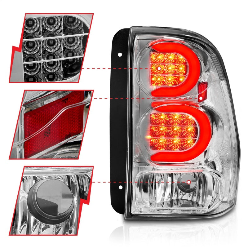 ANZO 2002-2009 Chevrolet Trailblazer LED Tail Lights w/ Light Bar Chrome Housing Clear Lens - 311373