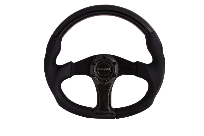 NRG Carbon Fiber Steering Wheel (350mm) Oval Shape w/Black Carbon & Leather Trim - ST-013CFCF - front view
