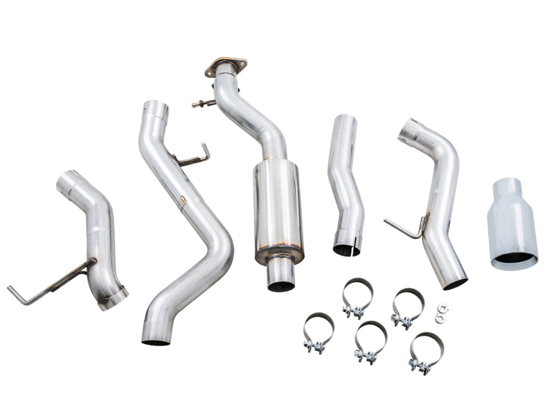 AWE Tuning 2021+ Ford Bronco 0FG Single Rear Exit Exhaust w/Chrome Silver Tip &amp; Bash Guard - 3015-22789