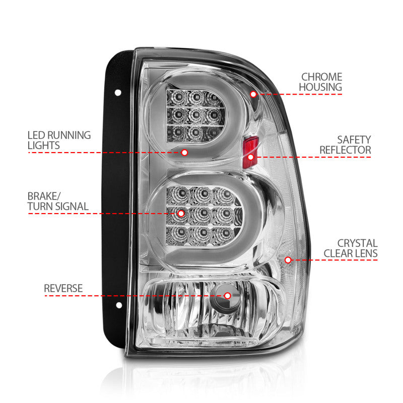 ANZO 2002-2009 Chevrolet Trailblazer LED Tail Lights w/ Light Bar Chrome Housing Clear Lens - 311373